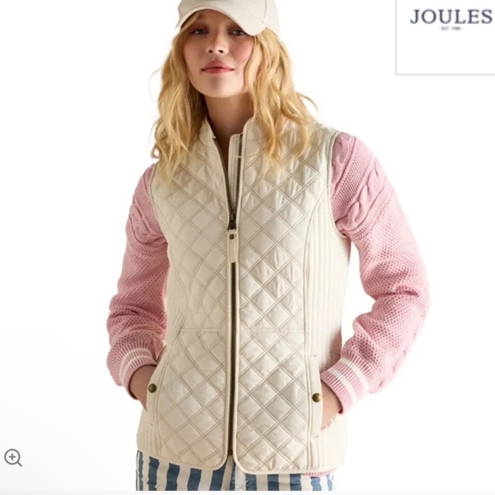 Joules Minx Diamond Quilted White Sleeveless Vest Size 6 Preppy Fall Warm